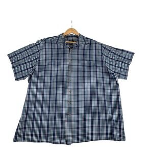 Harbor Bay Button Down Shirt Mens 3XL Blue Plaid Short Sleeve Cotton Blend